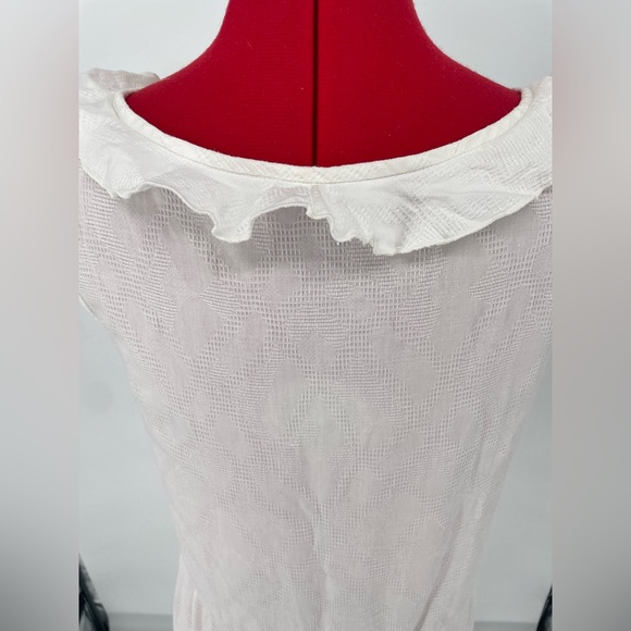 Vintage Crisp White Drop Waist Midi Dress With Neckline Ties & Tie Belt - Picture 14 of 15